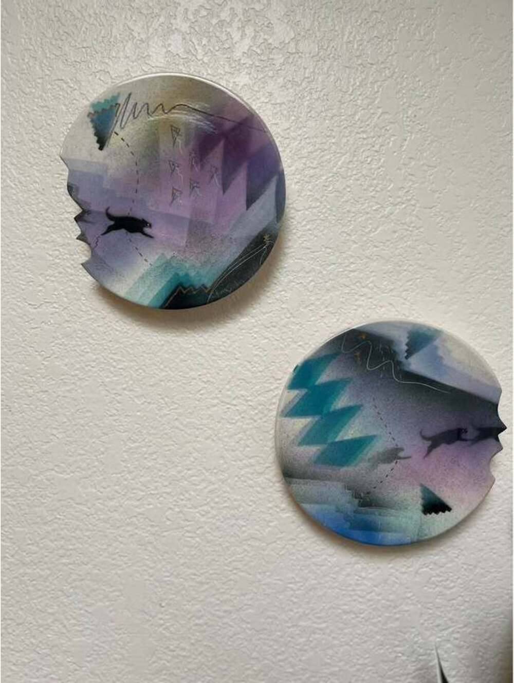 Vintage J Koons 1990 Geometric Ceramic Round Wallhangings